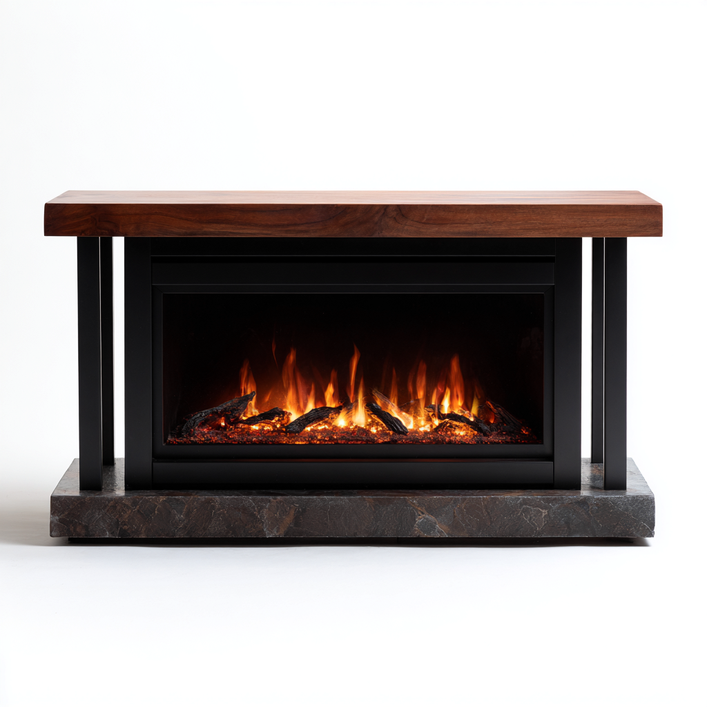 Cheminée électrique 120x28x75 cm - noir/marron - effet flamme LED décoratif