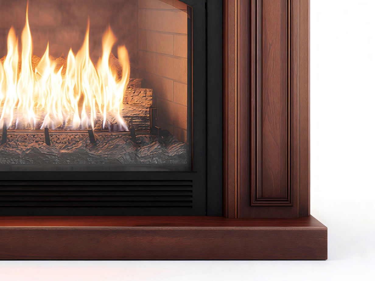 Cheminée à gaz décorative en bois 150x42x120 cm - brun/noir - encadrement traditionnel