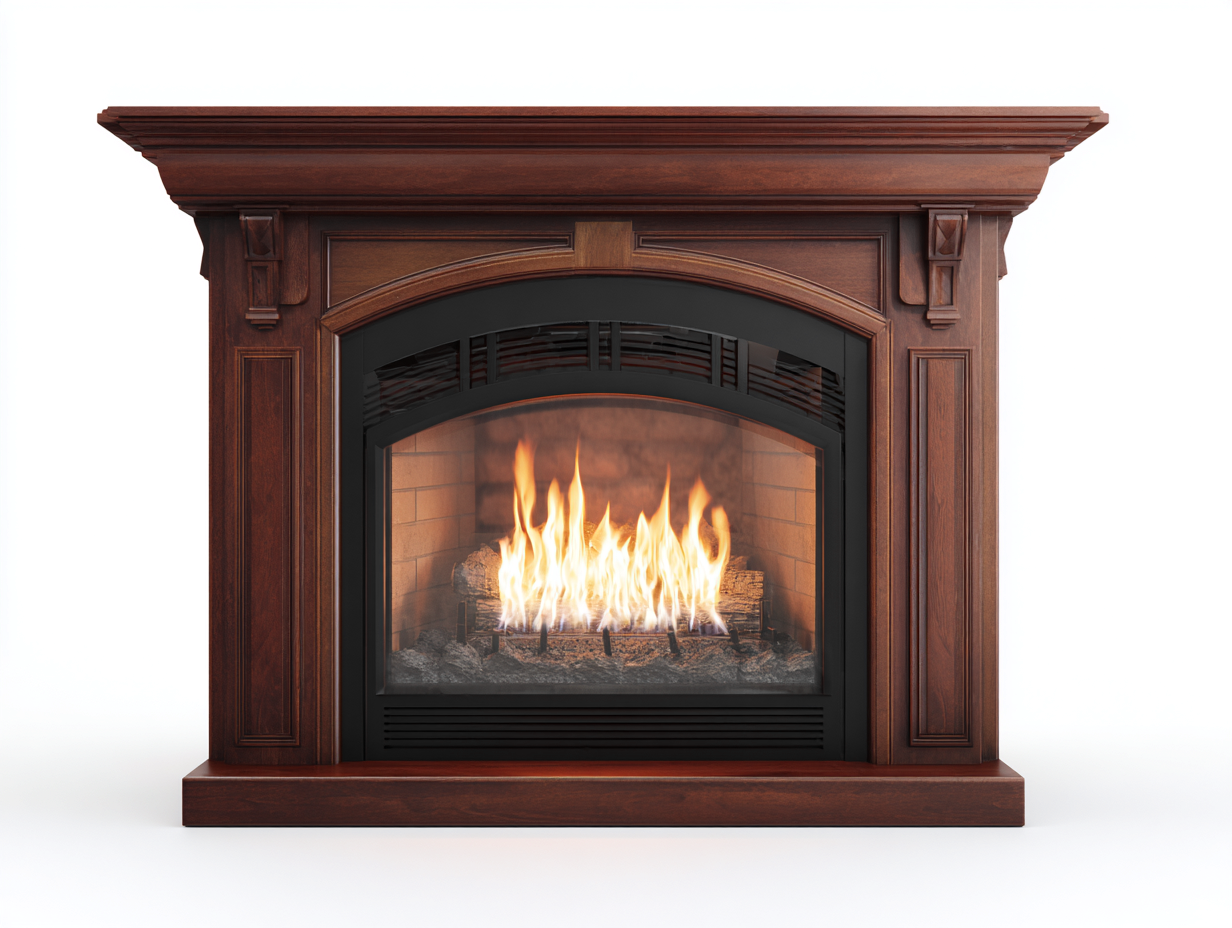 Cheminée à gaz décorative en bois 150x42x120 cm - brun/noir - encadrement traditionnel