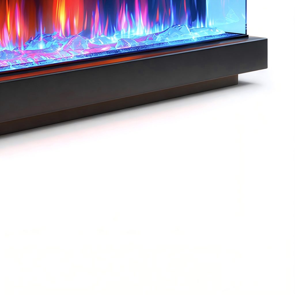 Cheminée électrique panoramique 170x20x50 cm - métal/verre trempé - noir - flamme LED multicolore