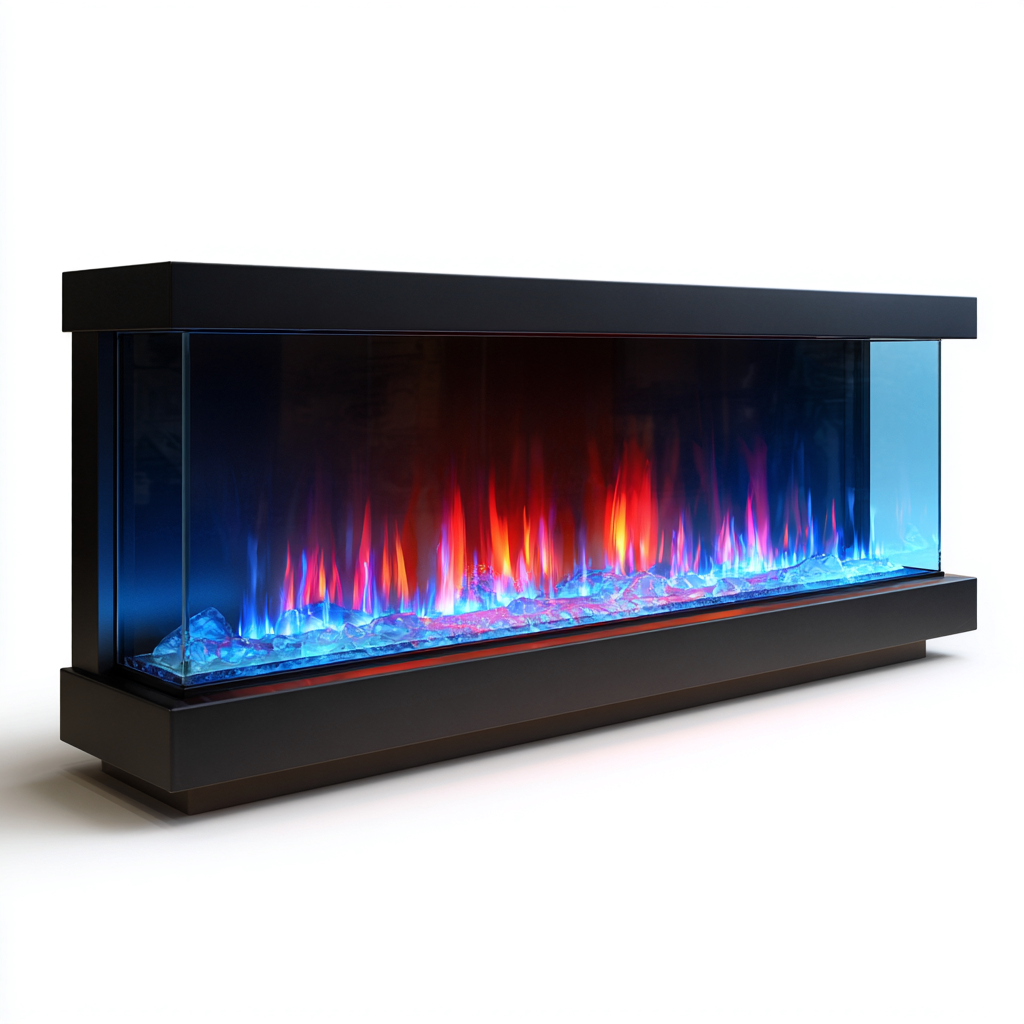 Cheminée électrique panoramique 170x20x50 cm - métal/verre trempé - noir - flamme LED multicolore