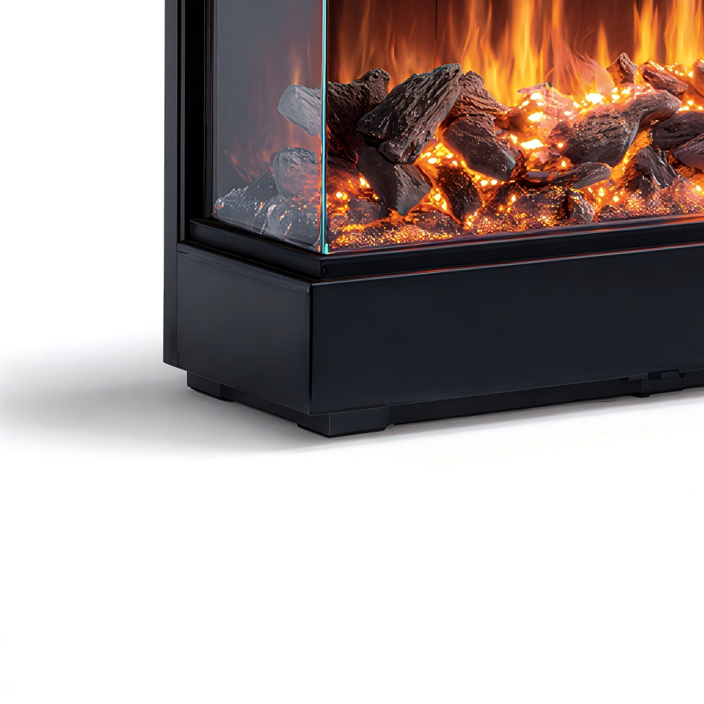 Cheminée électrique panoramique 130x23x52 cm - métal/verre trempé - noir - flamme LED réaliste