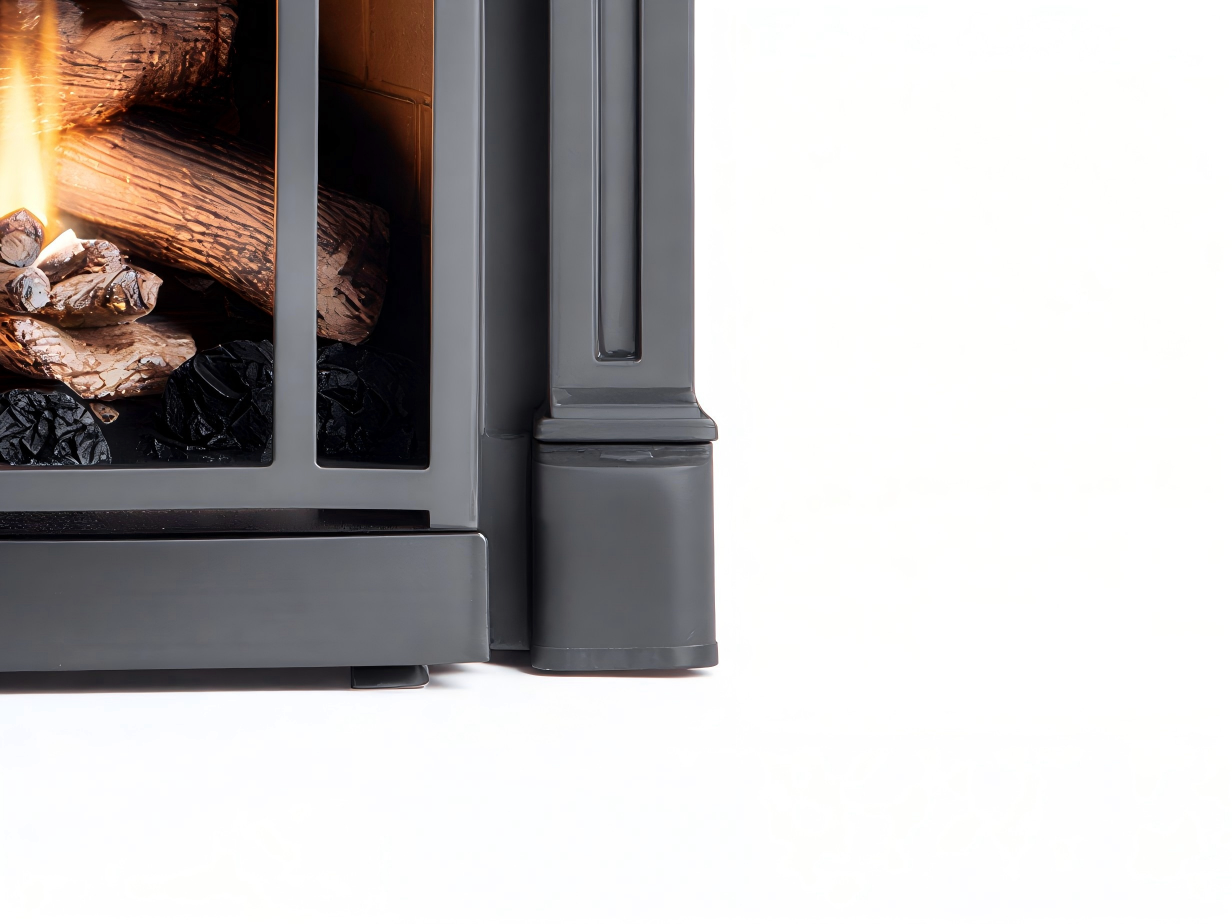 Cheminée à gaz décorative en métal 95x38x105 cm - noir - façade arquée