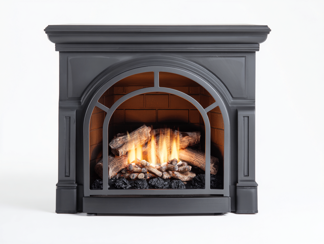 Cheminée à gaz décorative en métal 95x38x105 cm - noir - façade arquée
