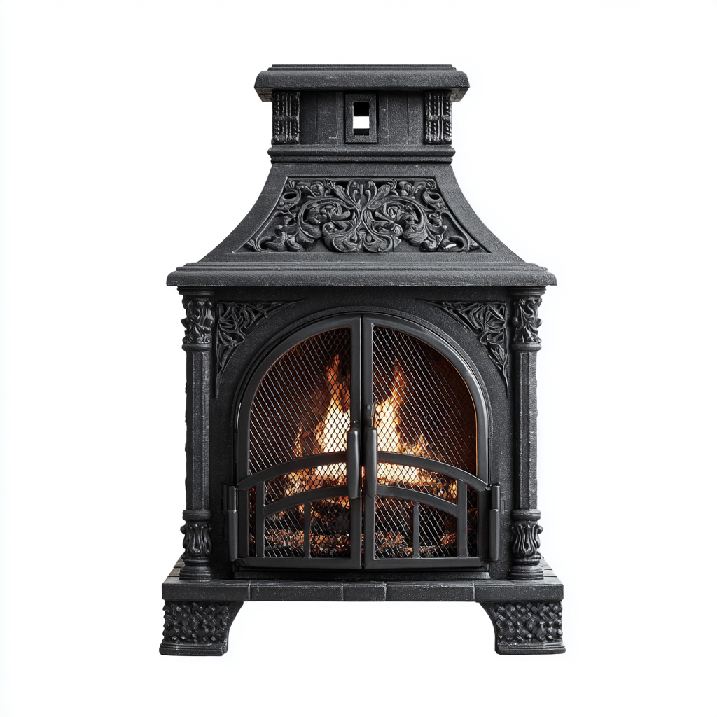 Poêle à bois en fonte 70x45x110 cm - noir - foyer traditionnel