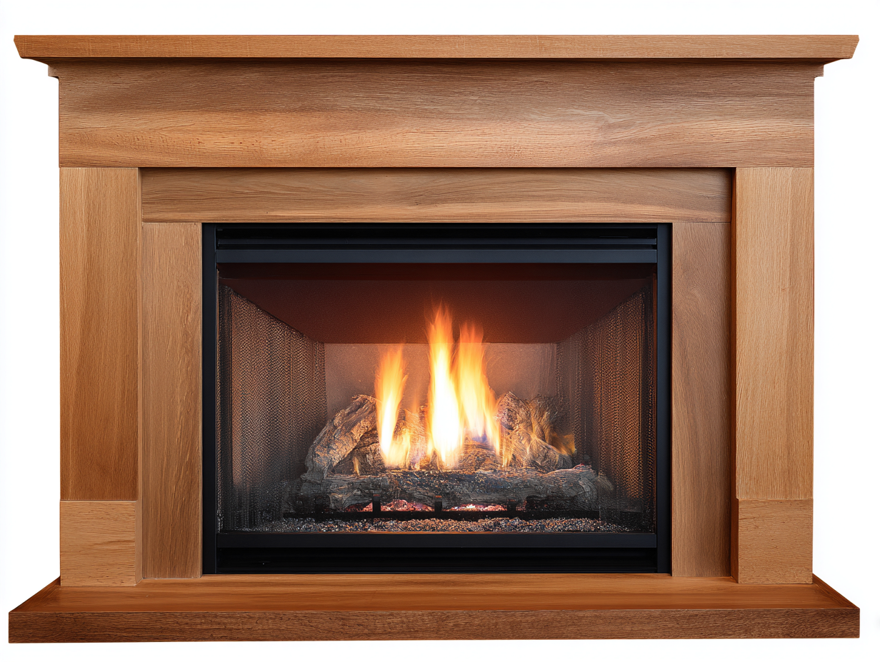 Cheminée à gaz décorative en bois 118x36x95 cm - chêne clair/noir - style classique