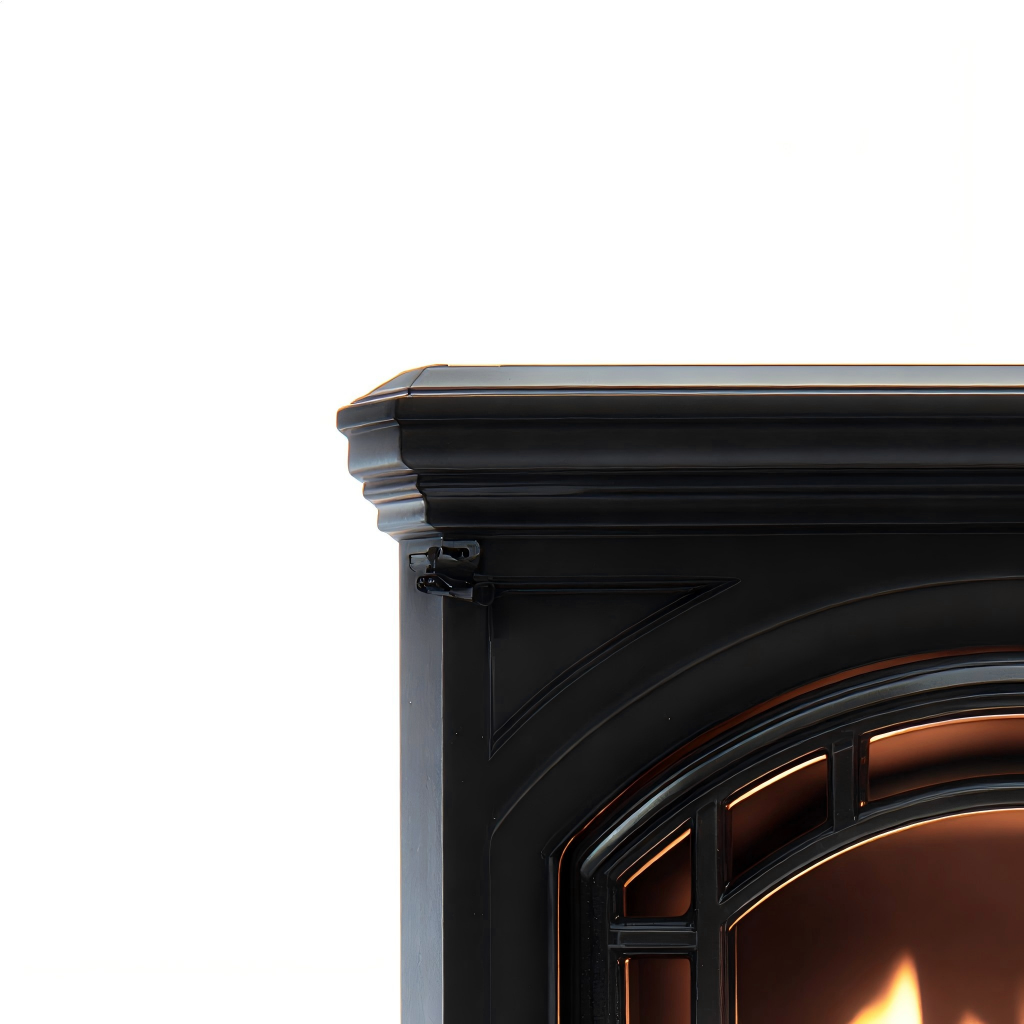 Cheminée à gaz décorative en métal 70x32x90 cm - noir - façade arquée