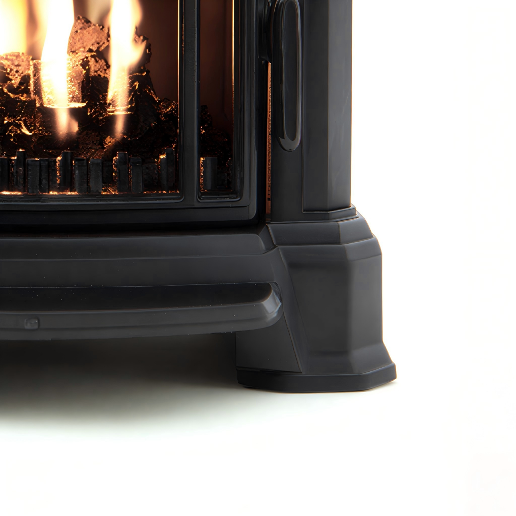 Cheminée à gaz décorative en métal 70x32x90 cm - noir - façade arquée