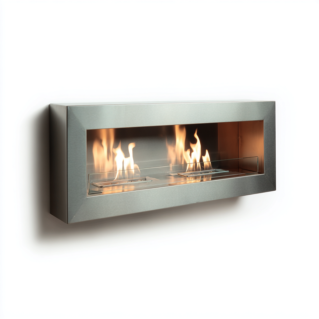 Cheminée au bioéthanol murale cadre métal 88x16x40 cm - gris - design minimaliste