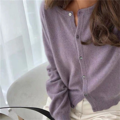 Solid Color Knitted for Women Cardigan Korean Single Breasted Long Sleeve Jumper Woman Round Neck All Match Cardigans Outwear