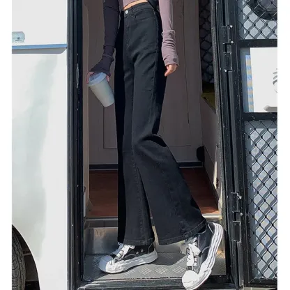 Woman Vintage High Waist Flare Jeans Girls Elastic Slim Fit Designer Bell Bottom Pants Female Streetwear Black Denim Trousers
