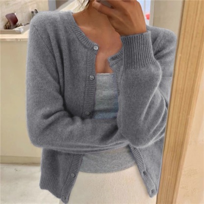 Solid Color Knitted for Women Cardigan Korean Single Breasted Long Sleeve Jumper Woman Round Neck All Match Cardigans Outwear