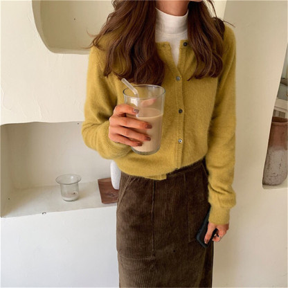 Solid Color Knitted for Women Cardigan Korean Single Breasted Long Sleeve Jumper Woman Round Neck All Match Cardigans Outwear
