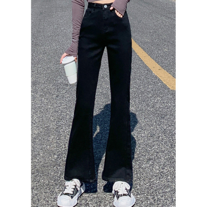 Woman Vintage High Waist Flare Jeans Girls Elastic Slim Fit Designer Bell Bottom Pants Female Streetwear Black Denim Trousers