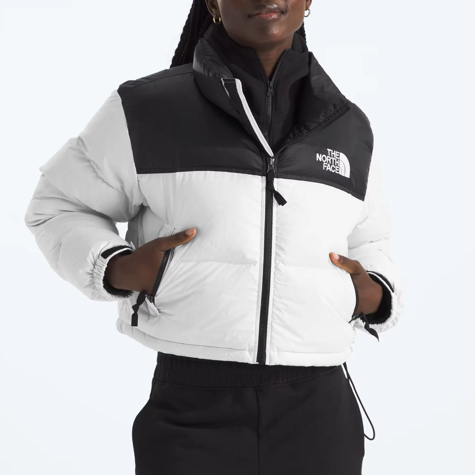 Women’s Nuptse Short Jacket-White Dune/TNF Black