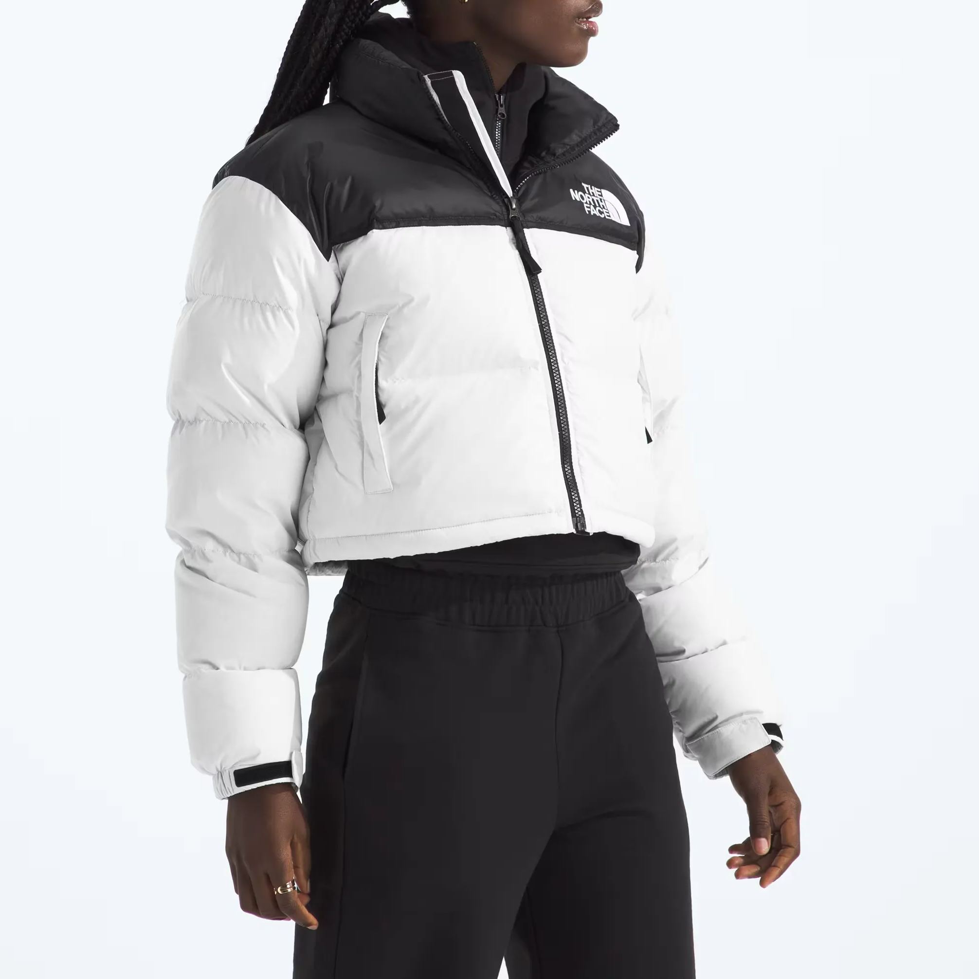 Women’s Nuptse Short Jacket-White Dune/TNF Black