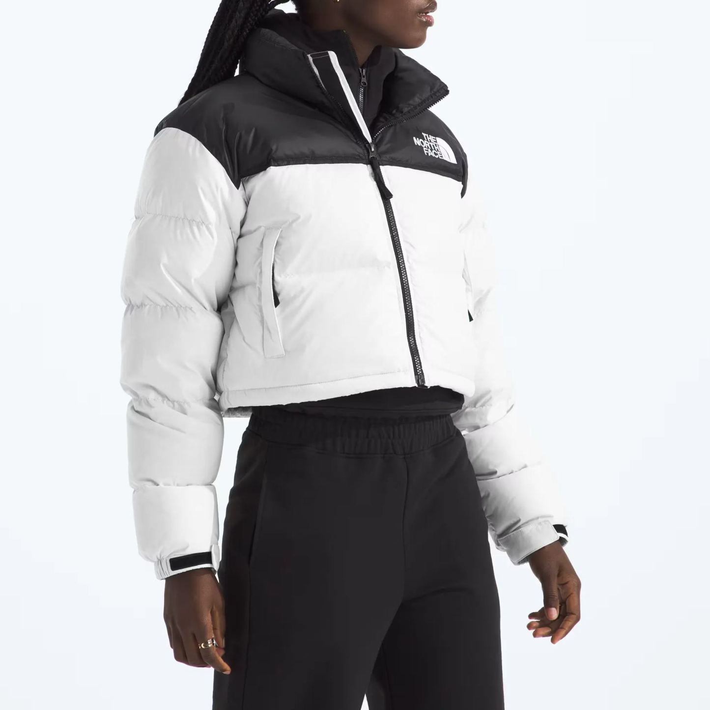 Women’s Nuptse Short Jacket-White Dune/TNF Black