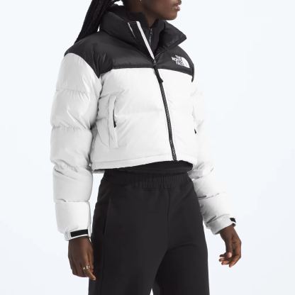 Women’s Nuptse Short Jacket-White Dune/TNF Black