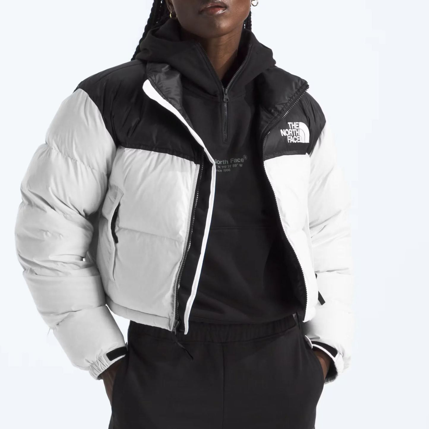 Women’s Nuptse Short Jacket-White Dune/TNF Black