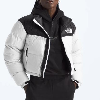 Women’s Nuptse Short Jacket-White Dune/TNF Black