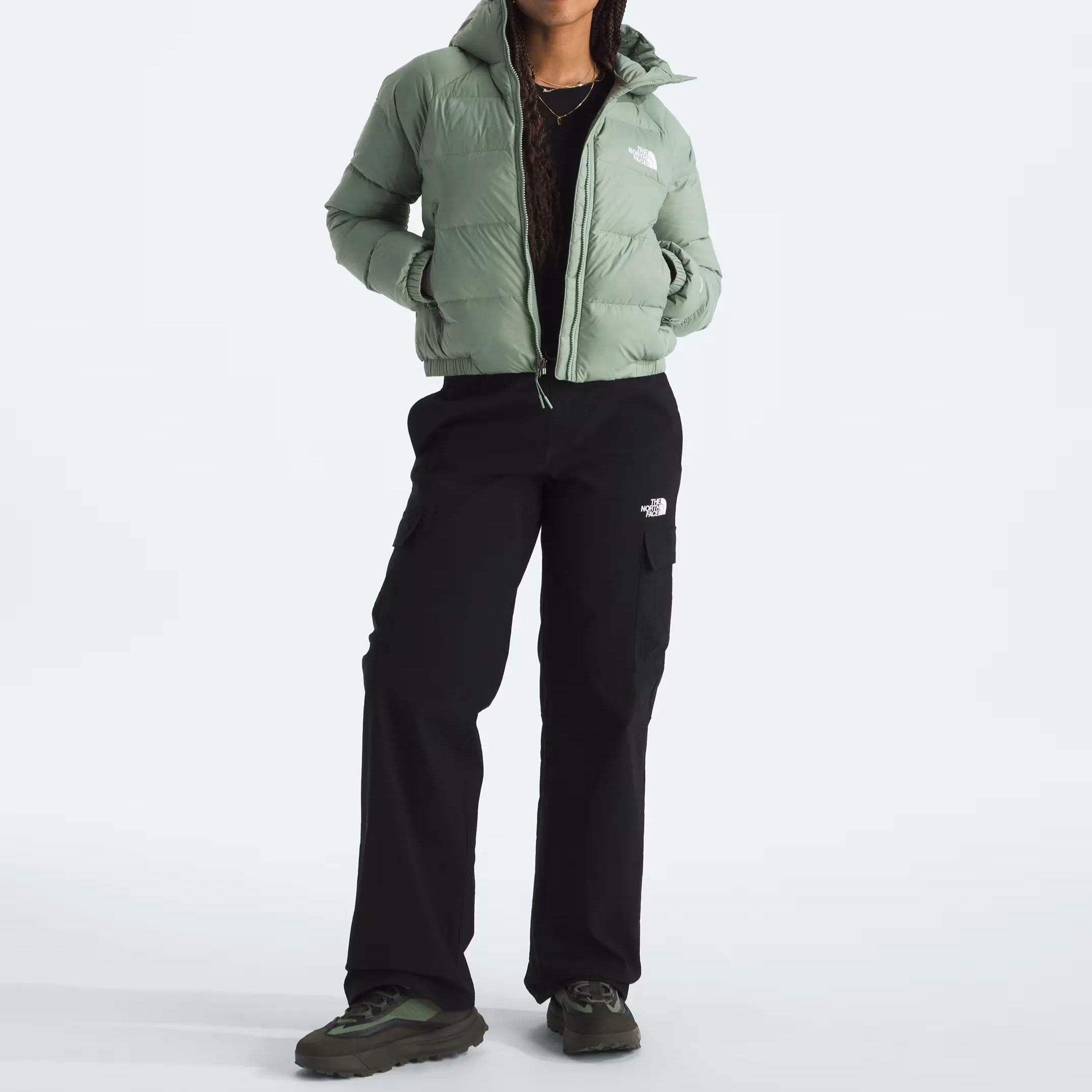 Women's Short Down Hoodie-Slate Moss
