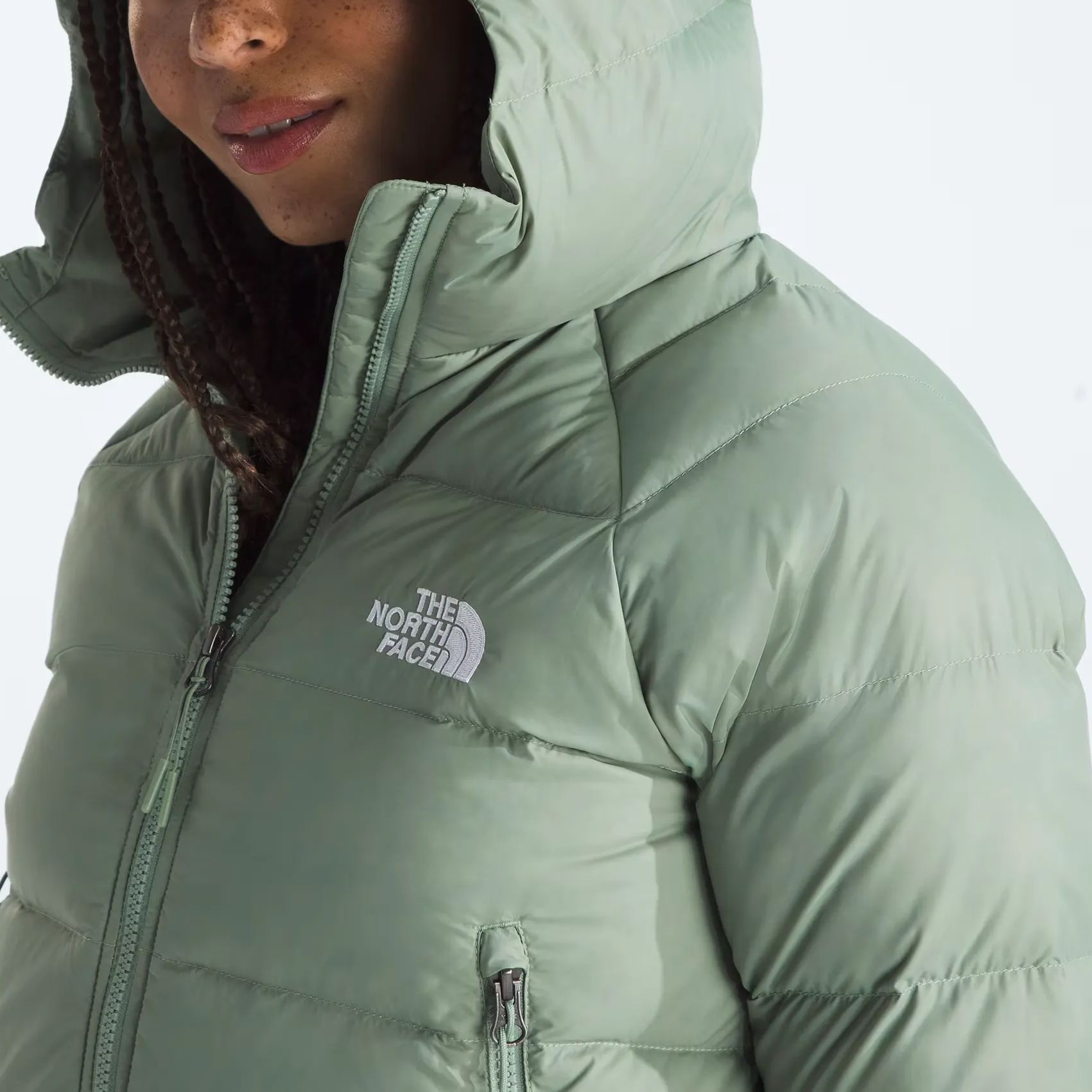 Women's Short Down Hoodie-Slate Moss