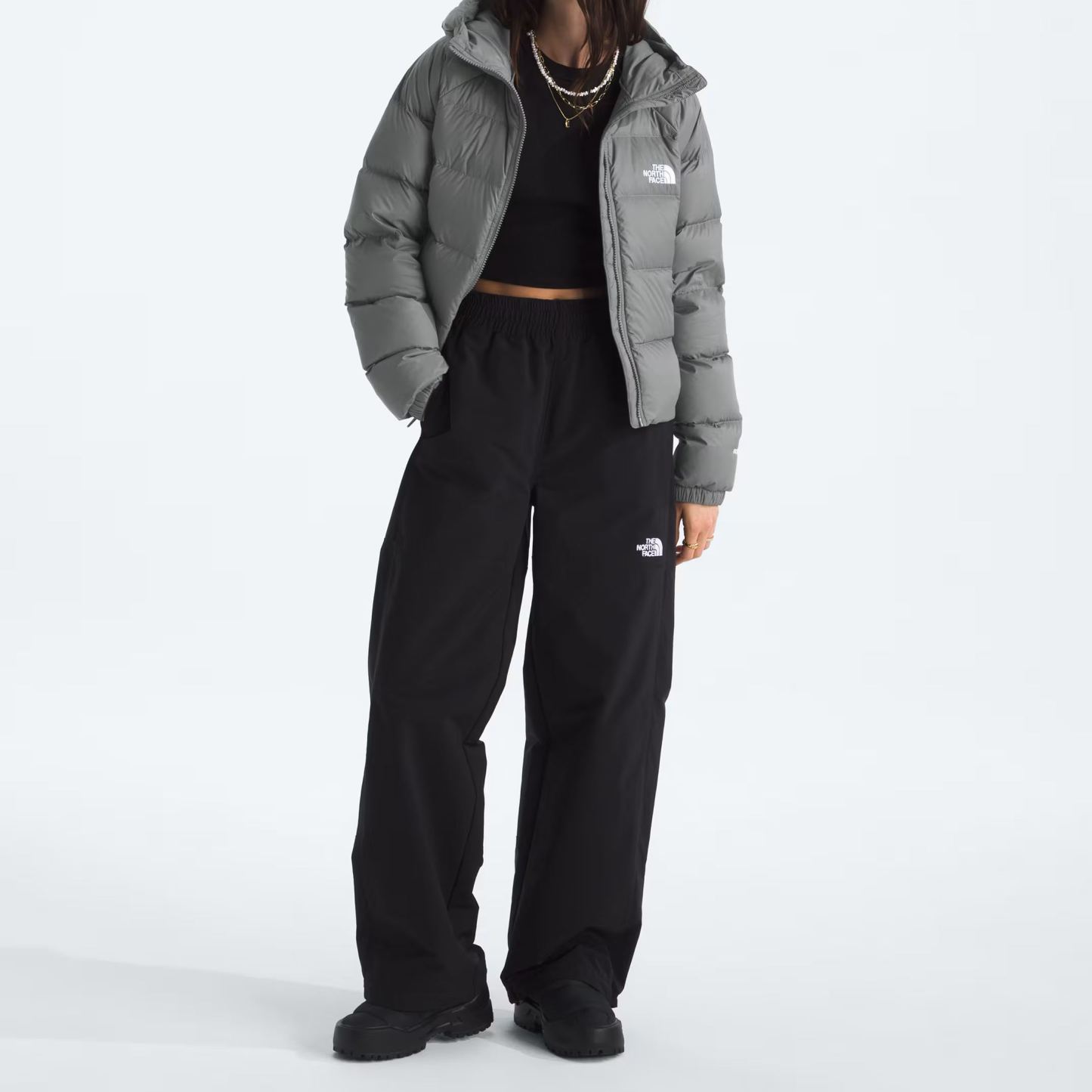 Women's Short Down Hoodie-Smoked Pearl