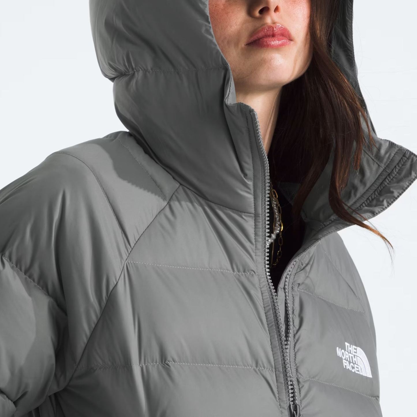 Women's Short Down Hoodie-Smoked Pearl