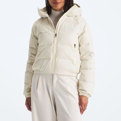 Women's Short Down Hoodie-White Dune
