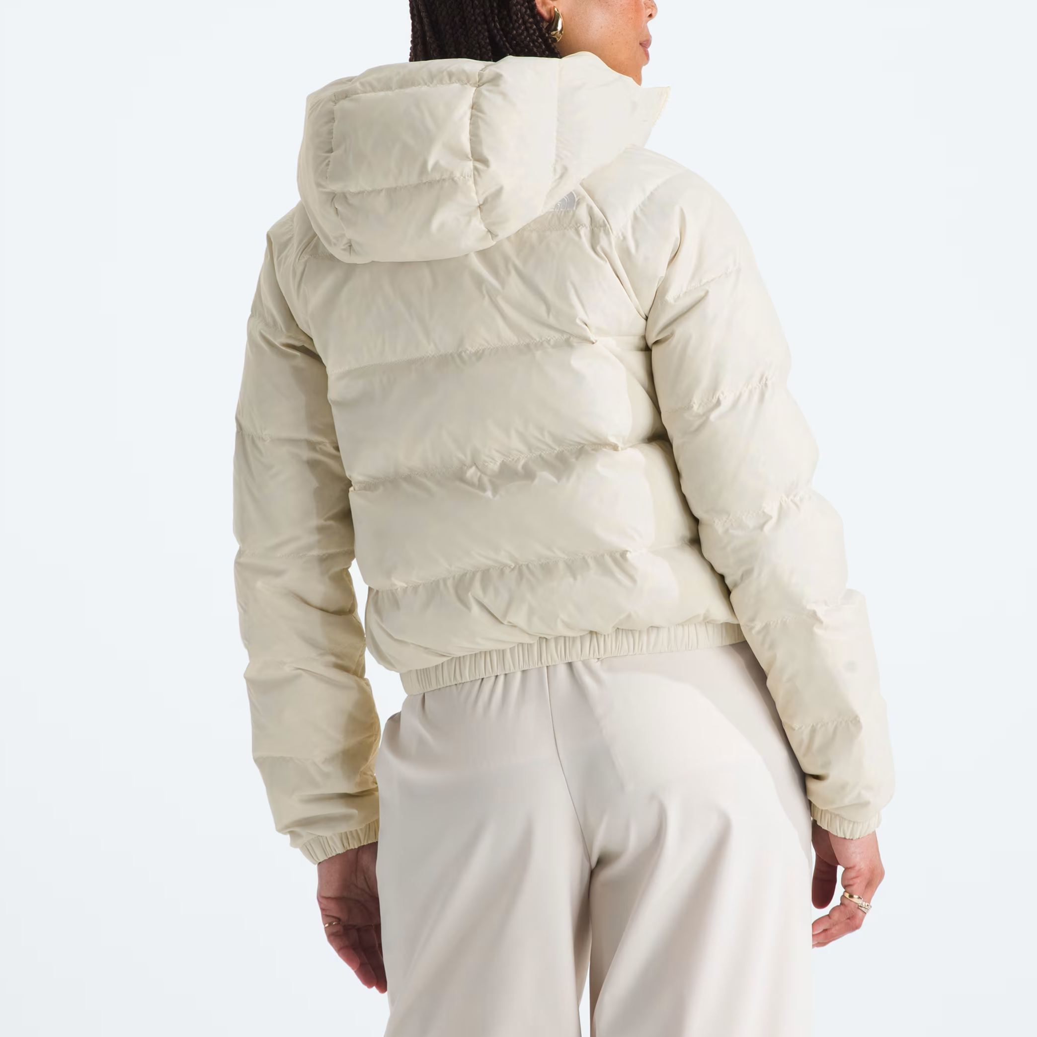 Women's Short Down Hoodie-White Dune