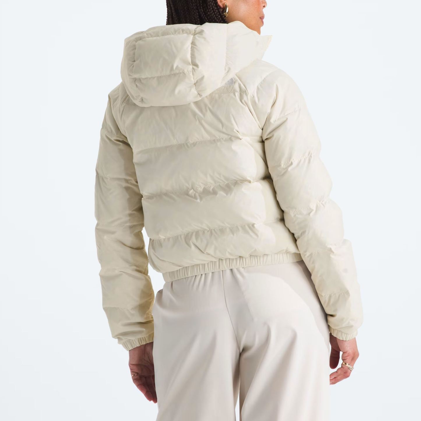 Women's Short Down Hoodie-White Dune