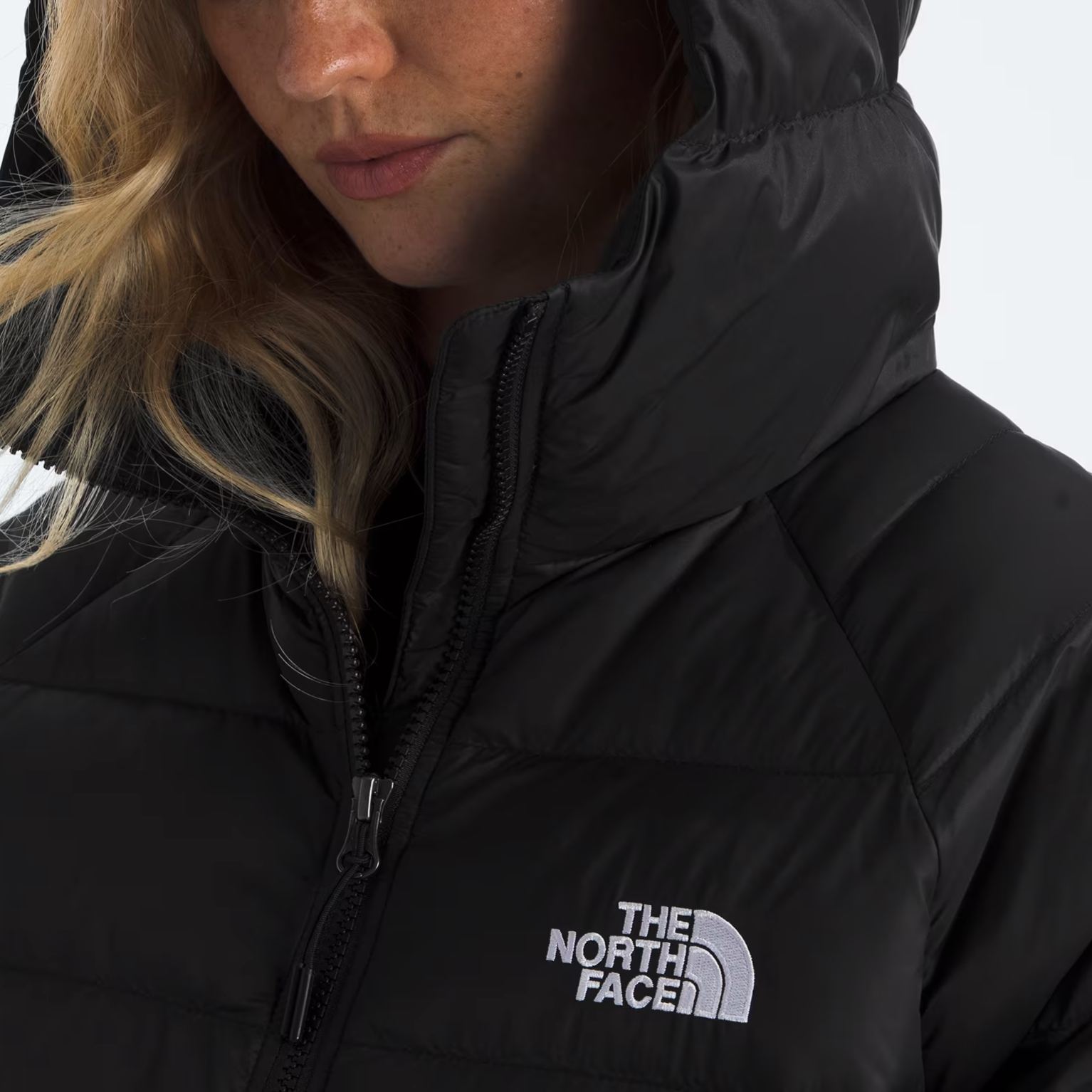 Women's Short Down Hoodie-TNF Black