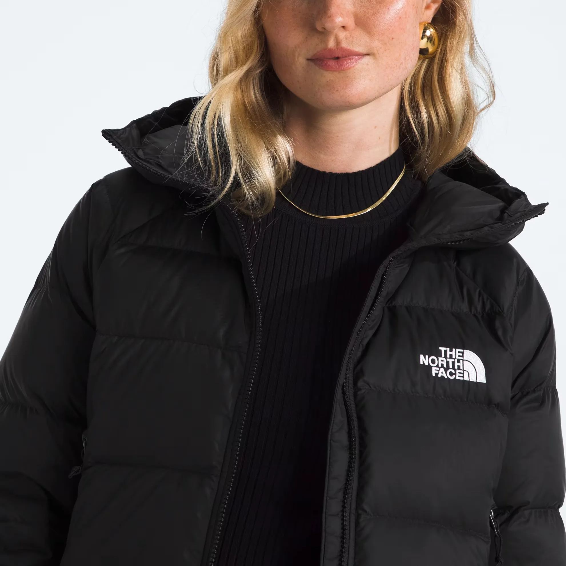 Women's Short Down Hoodie-TNF Black
