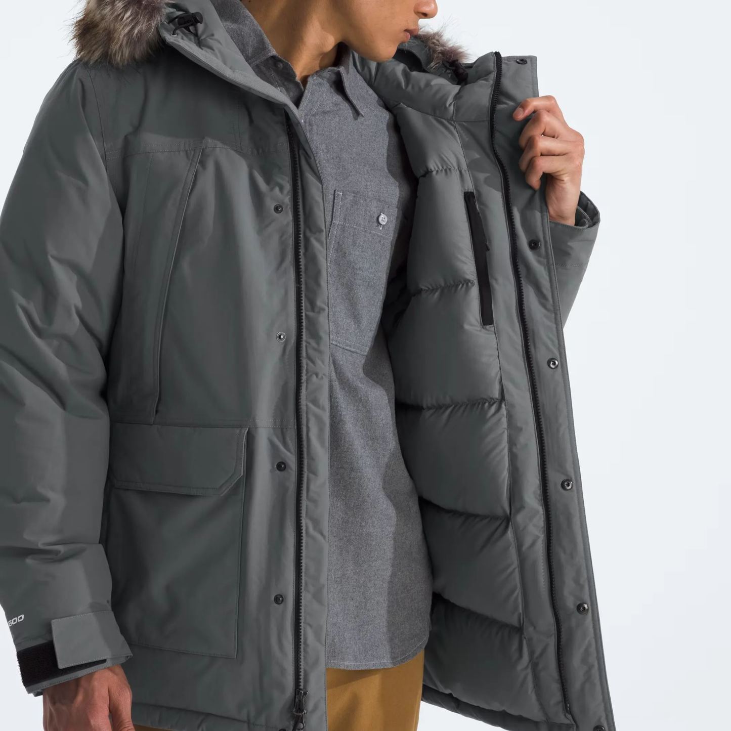 Men'S Frayed Hooded Down Jacket-Smoked Pearl