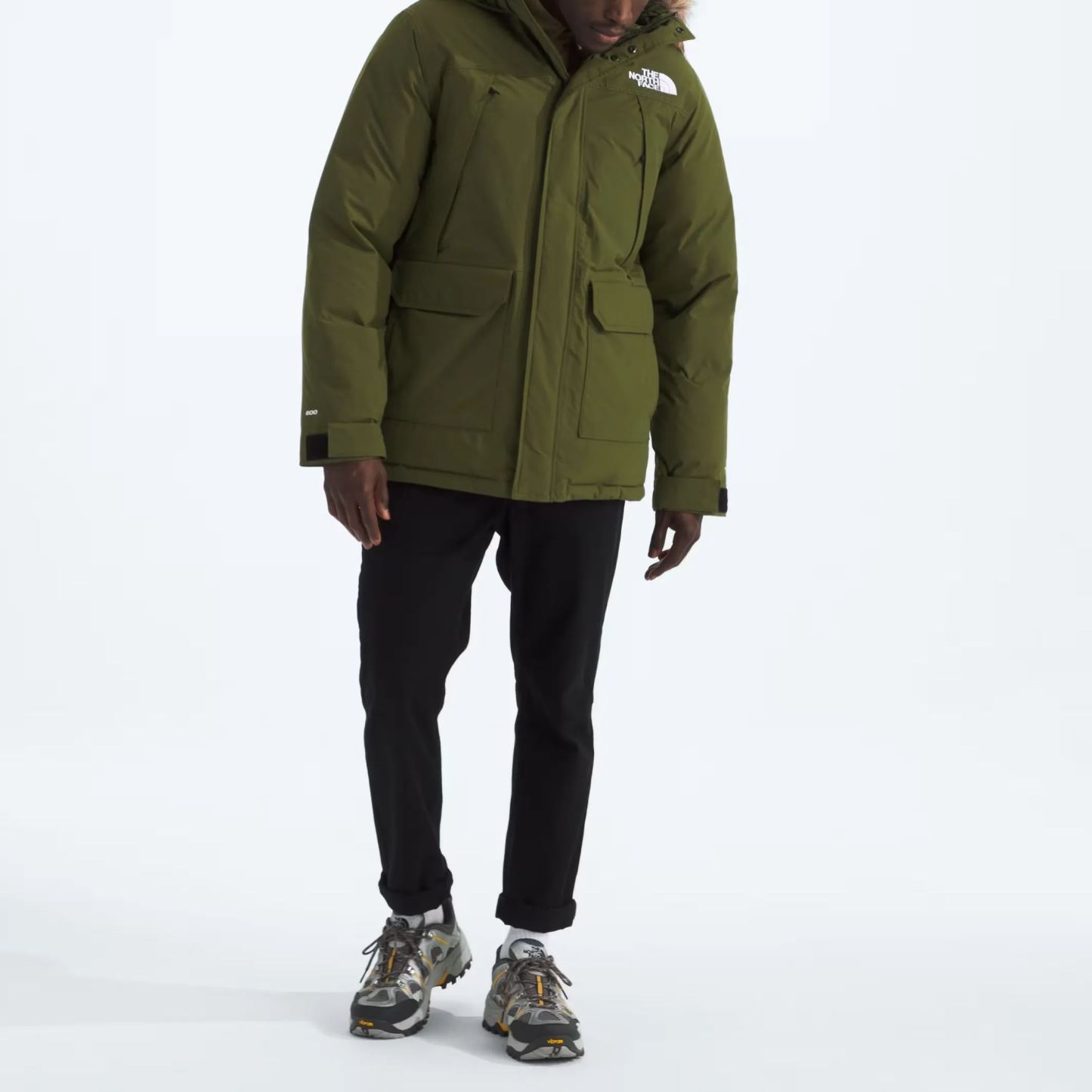 Men'S Frayed Hooded Down Jacket-Woodland Green