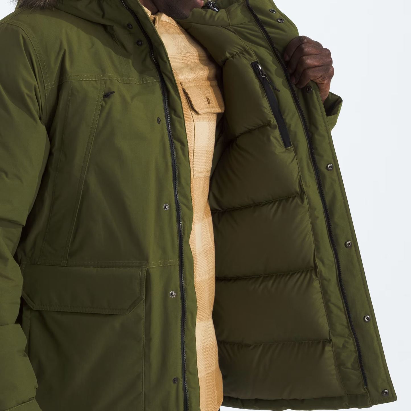 Men'S Frayed Hooded Down Jacket-Woodland Green