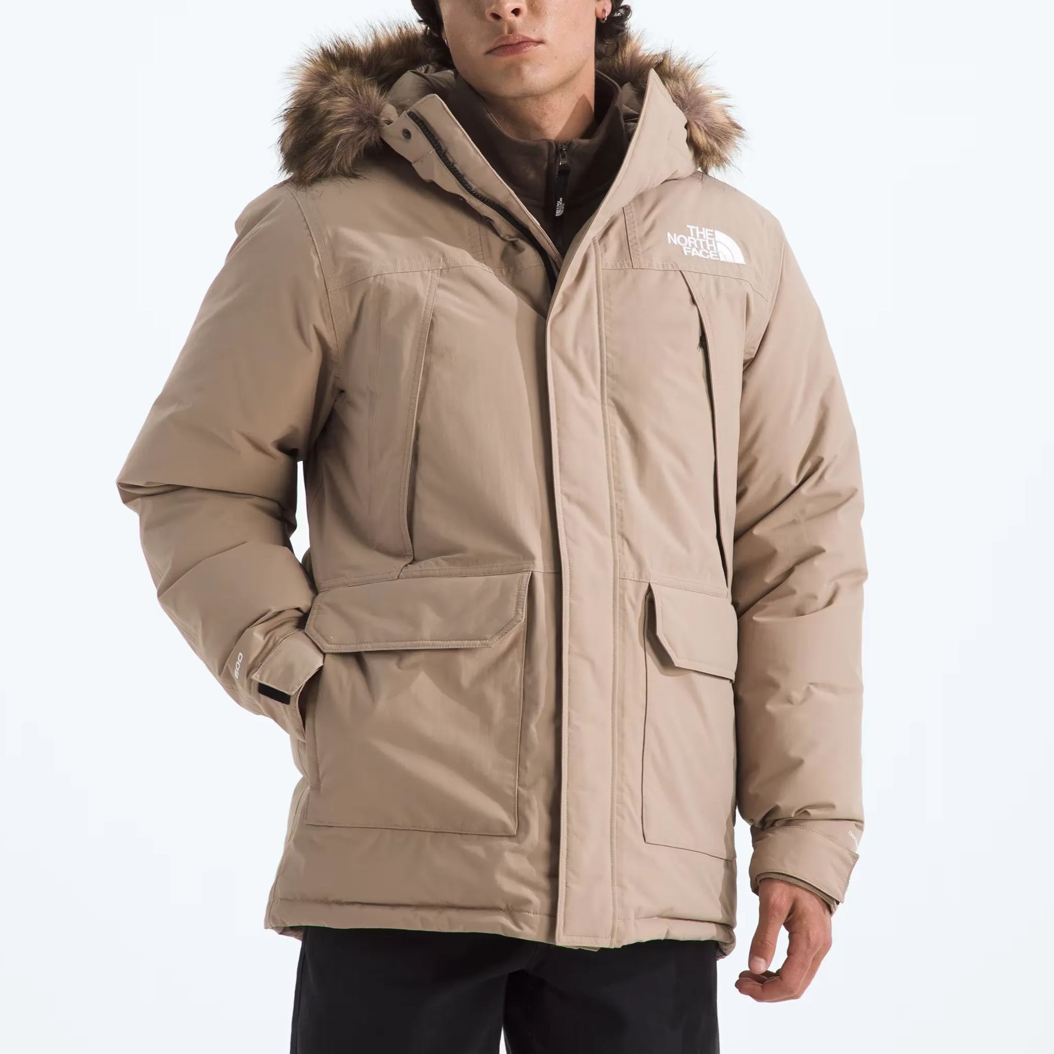 Men'S Frayed Hooded Down Jacket-Mushroom Grey