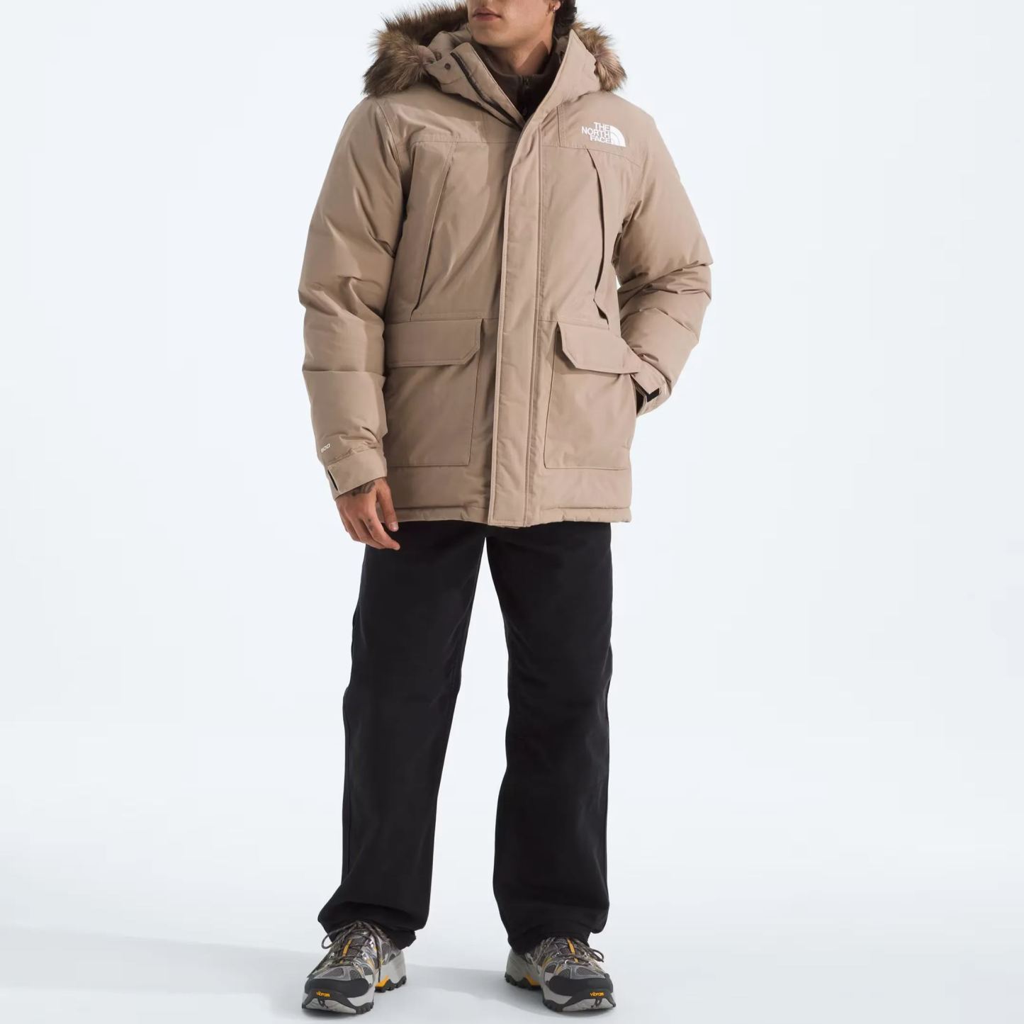 Men'S Frayed Hooded Down Jacket-Mushroom Grey