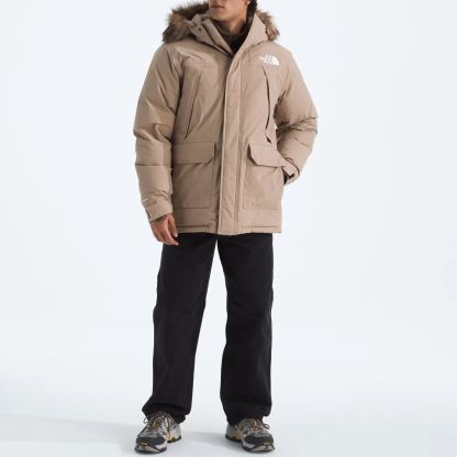 Men'S Frayed Hooded Down Jacket-Mushroom Grey