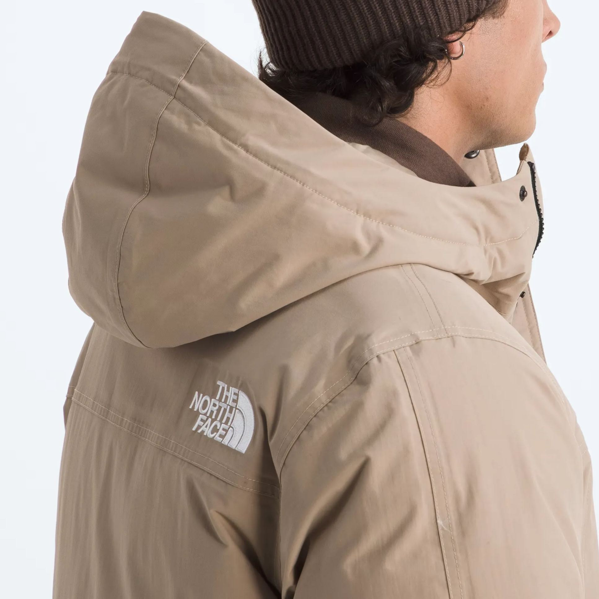 Men'S Frayed Hooded Down Jacket-Mushroom Grey