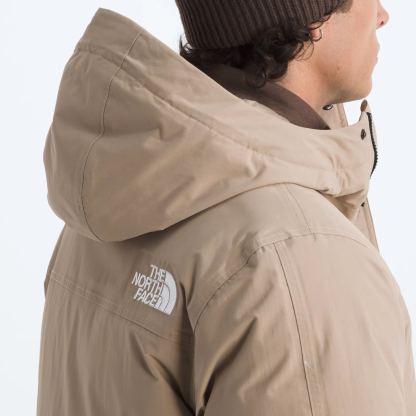 Men'S Frayed Hooded Down Jacket-Mushroom Grey