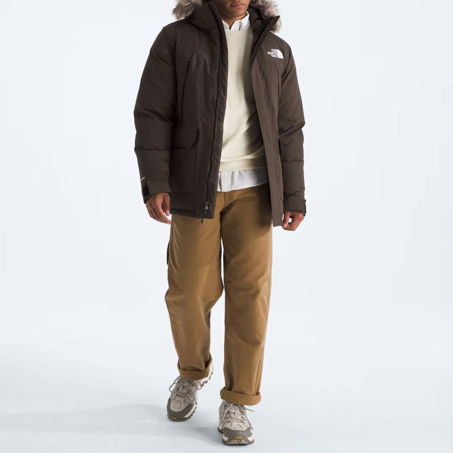 Men'S Frayed Hooded Down Jacket-Smokey Brown