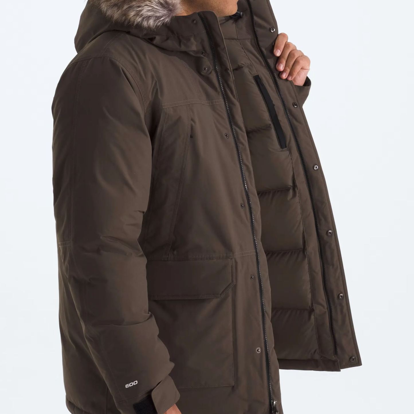 Men'S Frayed Hooded Down Jacket-Smokey Brown