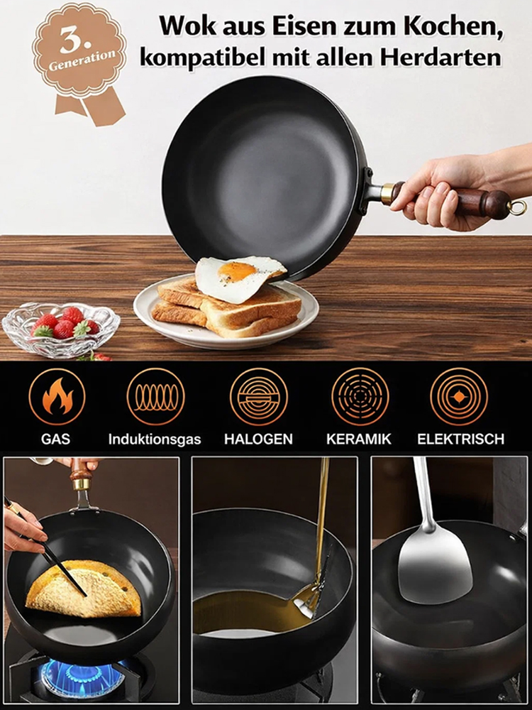 Leichtgewichtige Multifunktions-Eisenpfanne mit Holzspatel für die ersten 100 Käufer