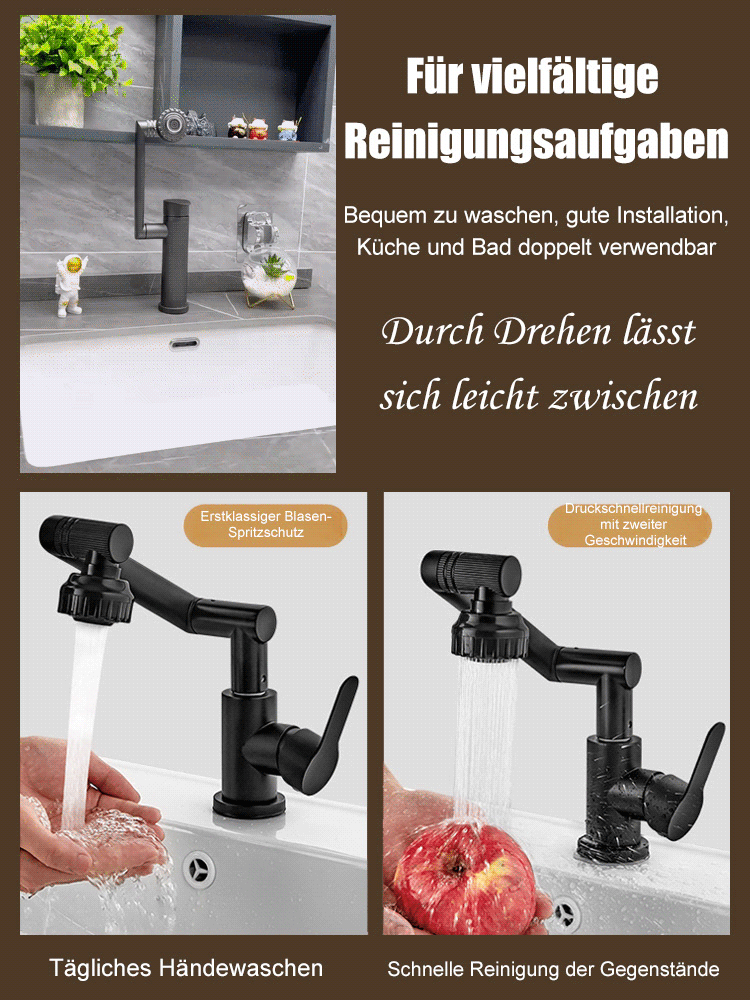 1080° drehbarer Roboterarm-Wasserhahn. Der frei drehbare Wasserstrahl erleichtert das Waschen. 