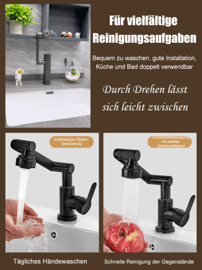 1080° drehbarer Roboterarm-Wasserhahn. Der frei drehbare Wasserstrahl erleichtert das Waschen. 