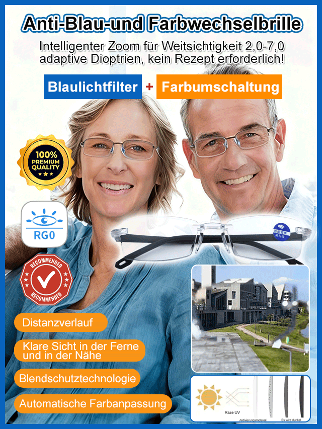 Sehkraft zurück auf 20 Jahre, High-End-Blaulichtfilter schützt vor digitaler Ermüdung.