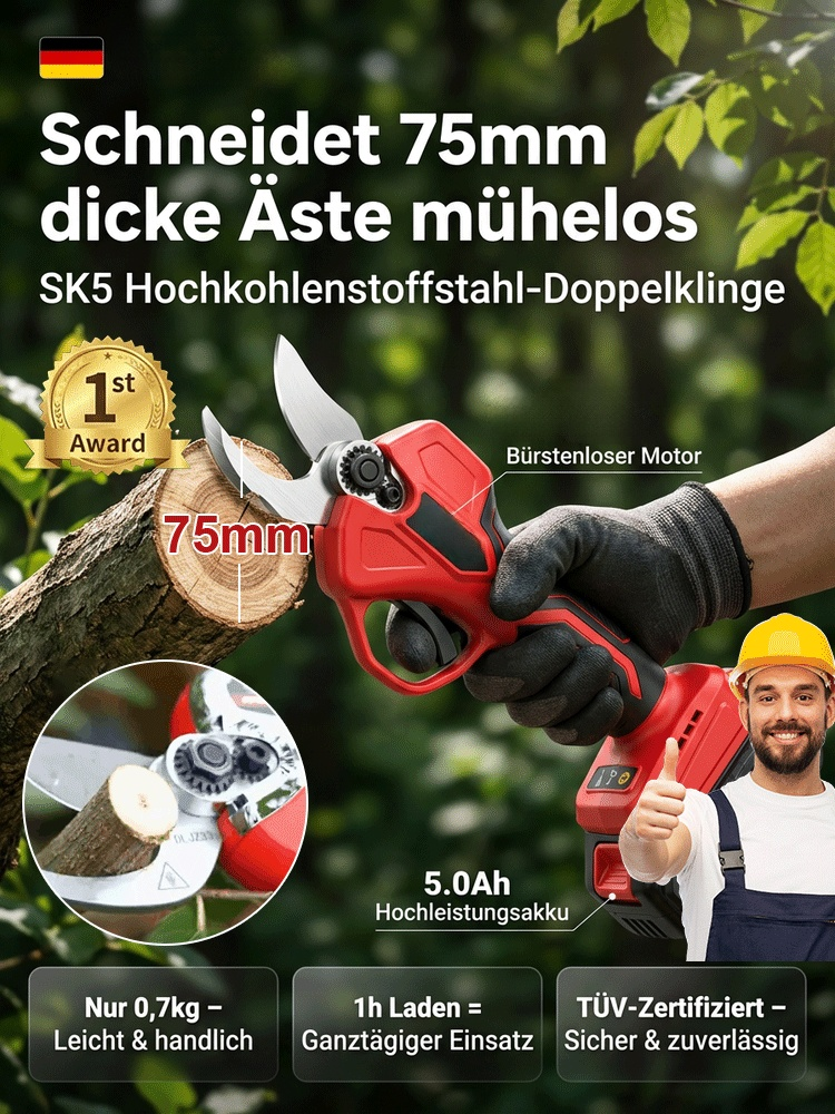 ⚡Deutschlands modernste Profi-Gartenschere.1880 Watt Power, 0,1-Sekunden-Schnitt, 500 % mehr Effizienz.