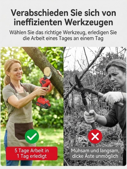 ⚡Deutschlands modernste Profi-Gartenschere.1880 Watt Power, 0,1-Sekunden-Schnitt, 500 % mehr Effizienz.