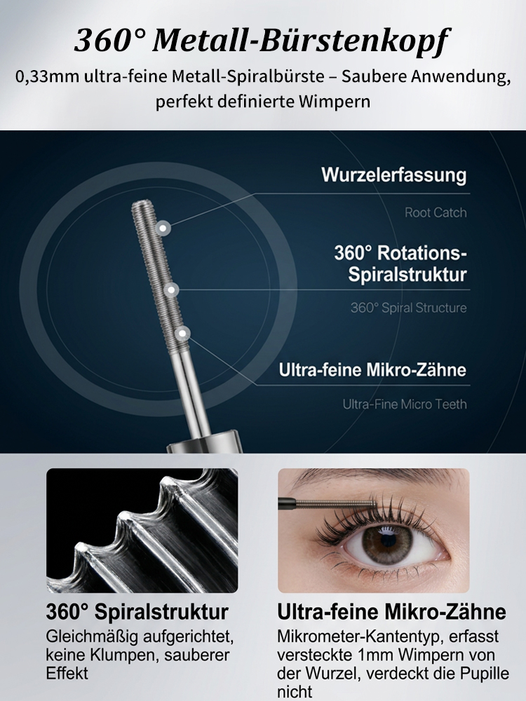 [TÜV-Zertifiziert] 🛡️ 360° Metall-Bürsten Mascara | +30% Wimpernlänge, Wasserfest & Vegan | 0,33mm Präzision für perfekt definierte Wimpern ✨